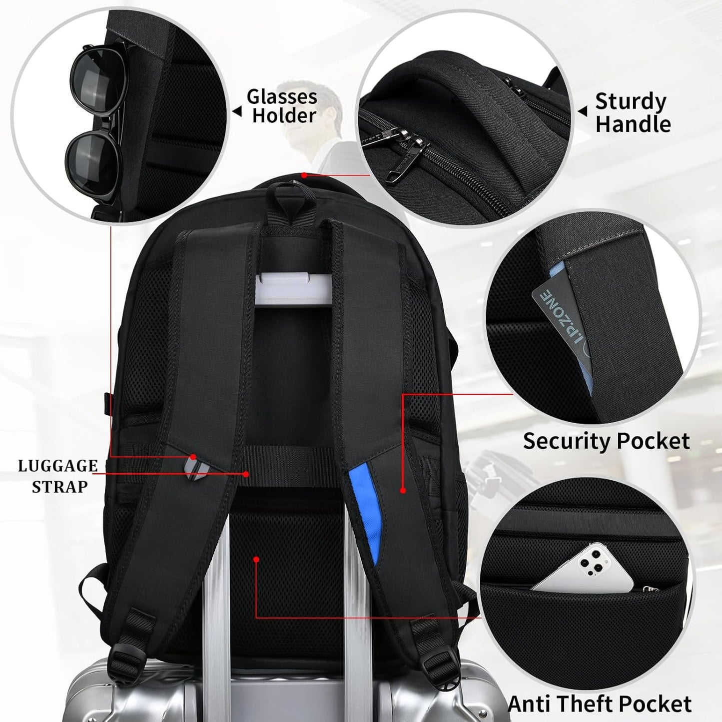 DUSLANG 17 Inch Laptop Backpack for Travel Water Resistant College Backpack for Men/Women Laptop Bag with USB Charging Port,Black - Colors B