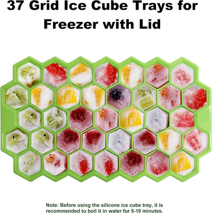 Ice Cube Trays for Freezer with Lid-37 Grid Silicone for Small Ice Cube Molds,Easy-Release Reusable in Organizer Bins or Ice Bucket for Cocktail bar or Iced Coffee Cup