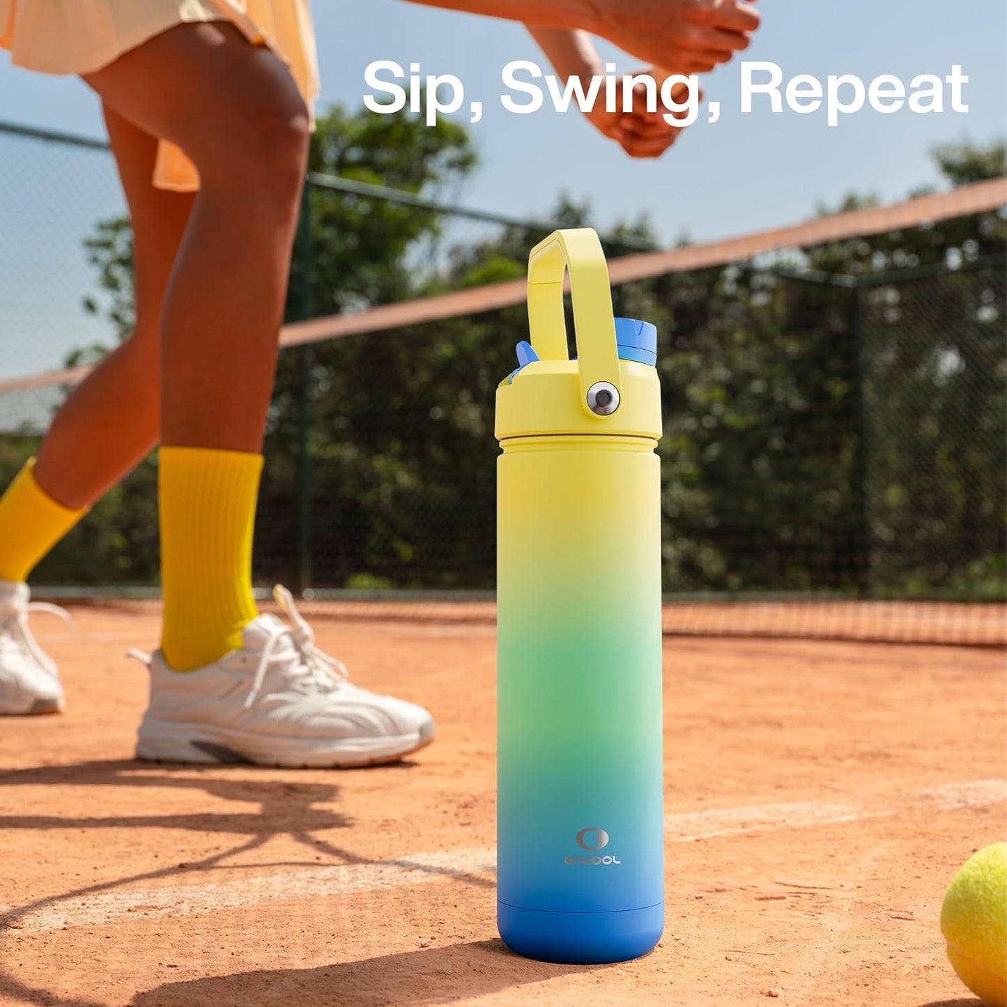 ENCOOL Insulated Water Bottle with Straw Stainless Steel Water Bottle, Leak-Proof, BPA-Free, Double Wall Vacuum Keeps Cold for 24 Hours for Sports, Travel, School (26 oz, Cotton Candy) - Colors B