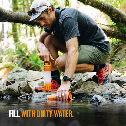 GRAYL UltraPress Water Purifier & Filter Bottle for Hiking, Backpacking, and Travel (Forest Blue)