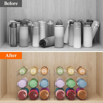 Lifewit 2 Tier Stackable Water Bottle Organizer for Cabinet, Plastic Bottle Holder Fits 6 Bottles/Tumblers up to 3.8" Diameter for Pantry/Countertop/Cupboard, 28 x 19 x 15 cm/11 x 7.5 x 5.7"