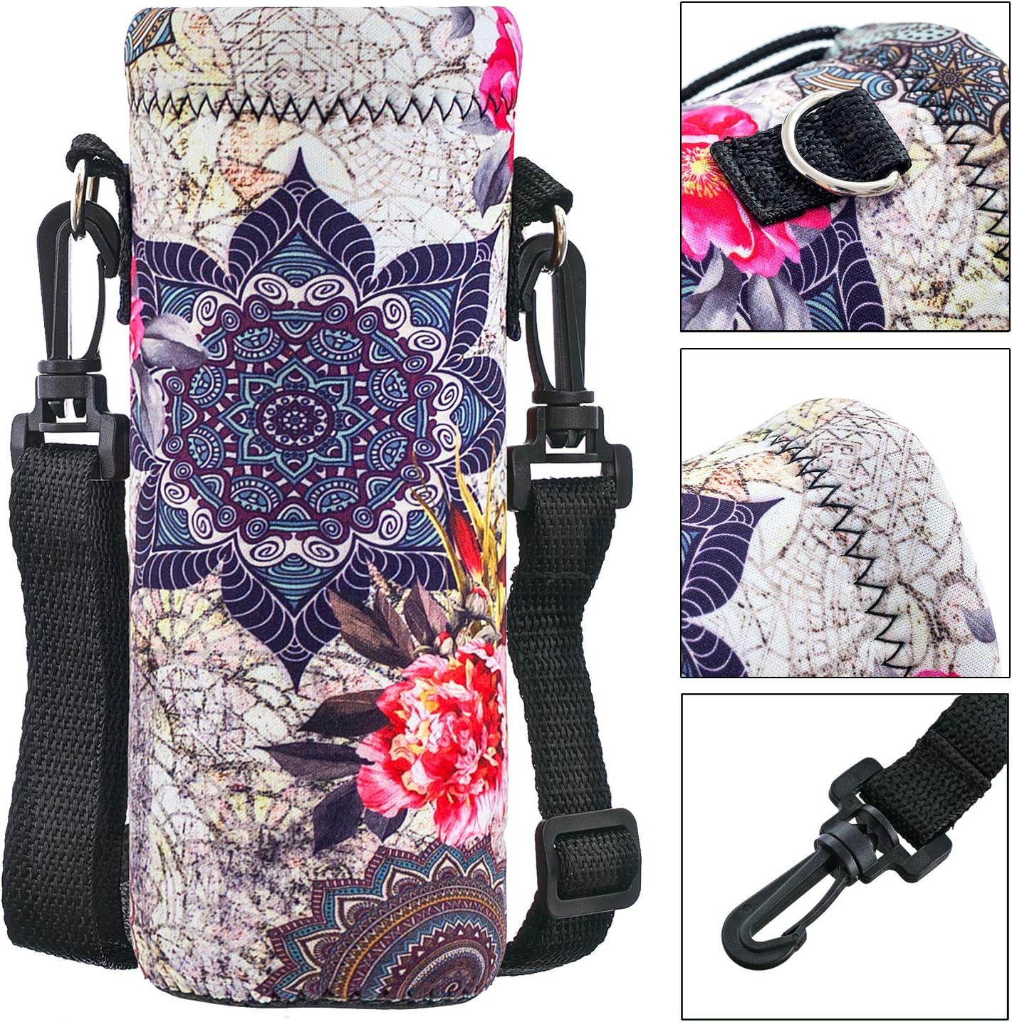 Neoprene 500ML/750ML/1000ML Water Bottle Bag Carrier, Portable Insulated Bottle Sling Holder Case Pouch with Adjustable Shoulder Strap for Men Women Walking Hiking Running