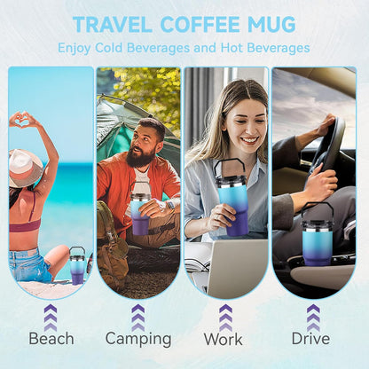 30oz Tumbler with Handle and Flip Straw Lid Double Wall Insulated Travel Coffee Mug Stainless Steel Vacuum Insulated Coffee Tumbler Cup for Hot and Cold Beverages,Leak-proof&BPA-free (30oz,Black)