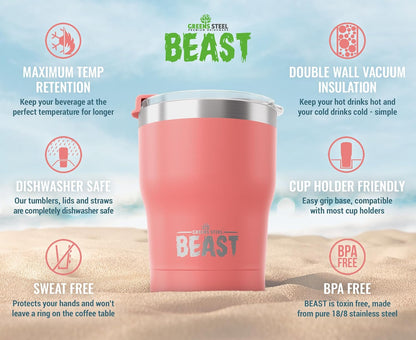 Beast 10 oz Tumbler Stainless Steel Vacuum Insulated Coffee Ice Cup Double Wall Travel Flask (Arctic White)