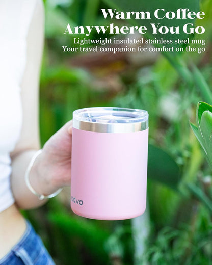 12oz Insulated Coffee Mug with Lid – Includes Two Lids, Stainless Steel Coffee Travel Mug with Handle, Double Wall Vacuum Insulated Camping Mug for Home, Office & Outdoor, Navy Blue