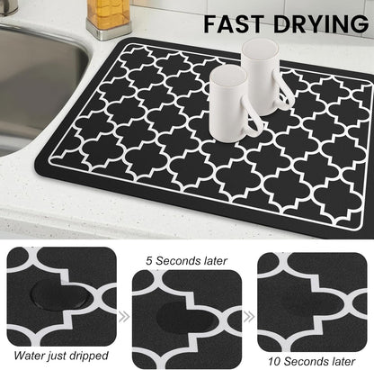 WISELIFE Dish Drying Mat Super Absorbent Drying Mat Large Dish Drying Mats for Kitchen Counter Easy Clean Dish Mat Kitchen Drying Mat15"x 18" Stylish Grey