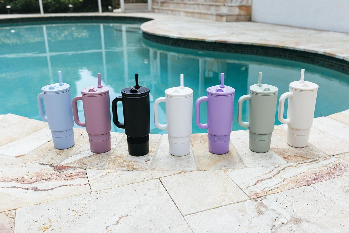 Ello Port 40oz Tumbler with Carry Loop & Integrated Handle, Vacuum Insulated Stainless Steel Reusable Water Bottle, Travel Mug with Leak Proof Lid & Straw, Perfect for Iced Coffee & Tea, White