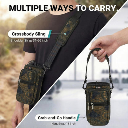 AUPET Water Bottle Sling Bag Sleeve Holder Carrier 25/32/40/64 oz,Insulated Crossbody Water Bottle Case Cover with Strap and Pockets for Men/Women Walking Hiking