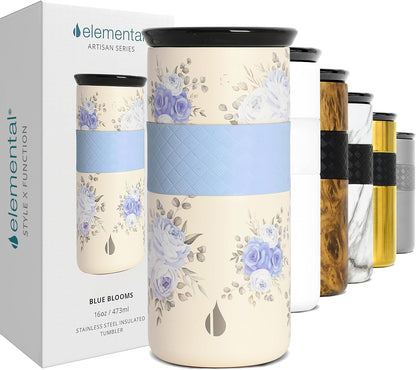 Elemental Artisan Insulated Tumbler, Triple Wall Coffee Travel Mug, Reusable Stainless Steel Coffee Tumbler with Ceramic Lid, Thermal Coffee Cups for Hot (6 Hrs) & Cold (18 Hrs), 16oz - Forest Green