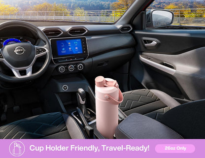 POWCAN 26 oz Insulated Water Bottle with 2-in-1 Straw and Spout Lid, Keep Cold 24H, Leak-Proof, Fits in Car Cup Holder, Stainless Steel Water Bottle for Sports, Travel, and School (Mint)