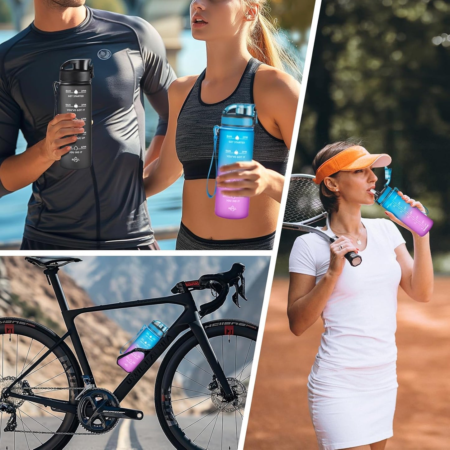 Enerbone Water Bottle, Leakproof BPA & Toxic Free, Motivational Water Bottle with Times to Drink and Straw, Fitness Sports Water Bottle with Strap for Office, Gym, Outdoor Sports