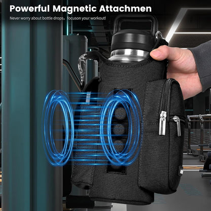 icolor Magnetic Gym Bag Water Bottle Carrier Holder with Phone Pockets & Shoulder Strap,Gym Magnetic Bag 5 Built-in Magnets Gym Accessories Organizer Sling Bottle Bag Pouch Sleeve