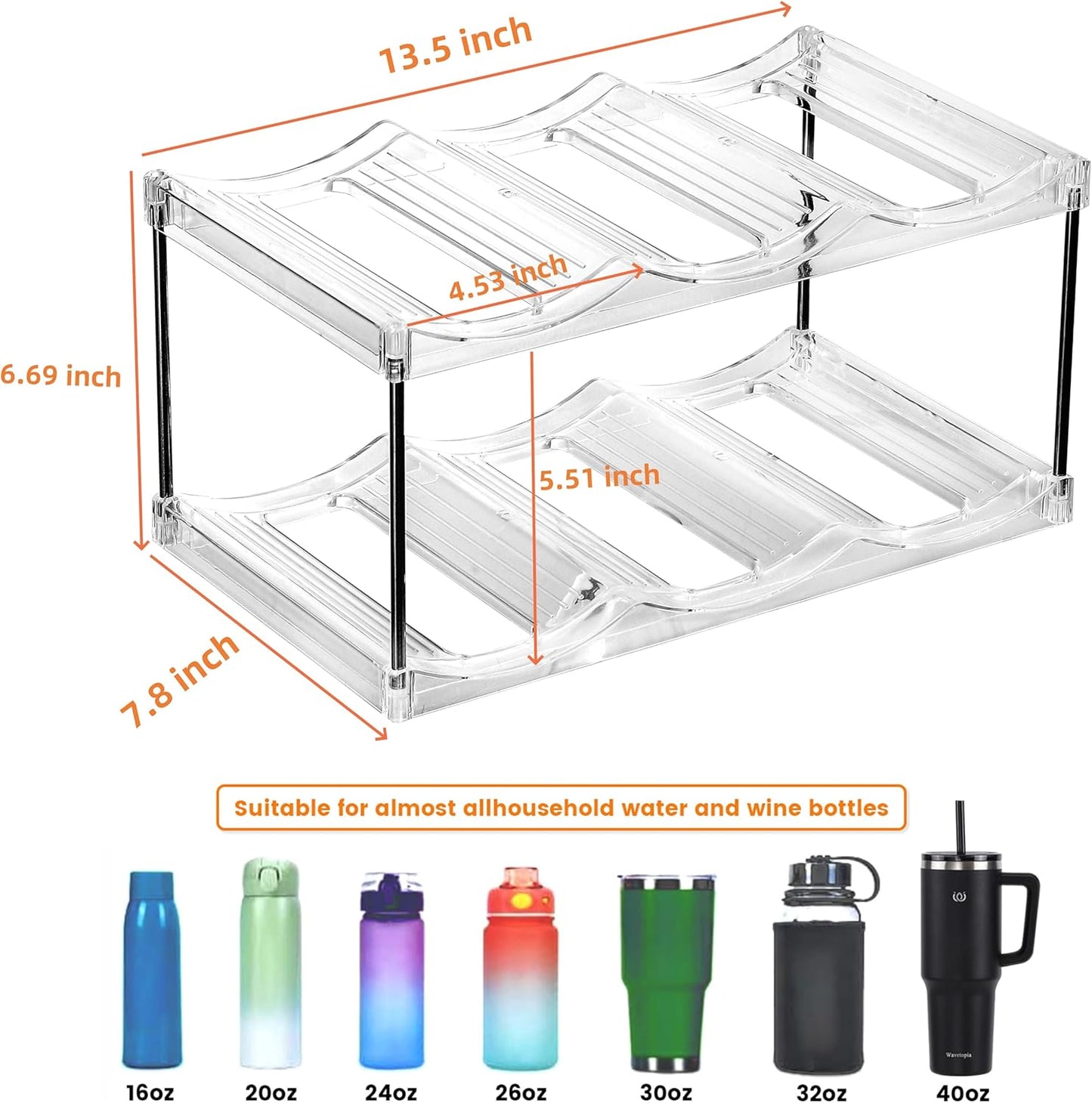 IEEK 3 Tier Stackable Wine and Water Bottle Holder Free-Standing Fridge Wine Bottle Organizers Clear Plastic Water Bottle Holder for Cabinet,Refrigerator,Pantry,Kitchen Countertops,Holds 9 Bottles