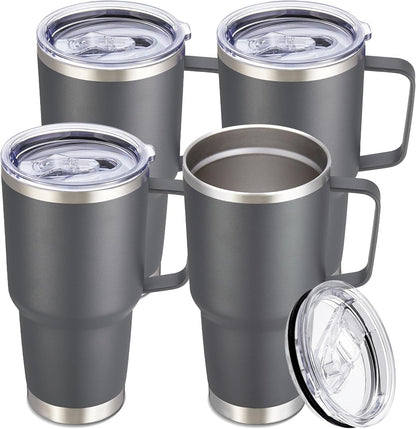 30 oz Tumbler with Handle and Lid, Stainless Steel Tumblers Double Wall Vacuum Insulated Travel Mug Leak Proof Cup Keep Drinks Cold and Hot Black, 1 Pack