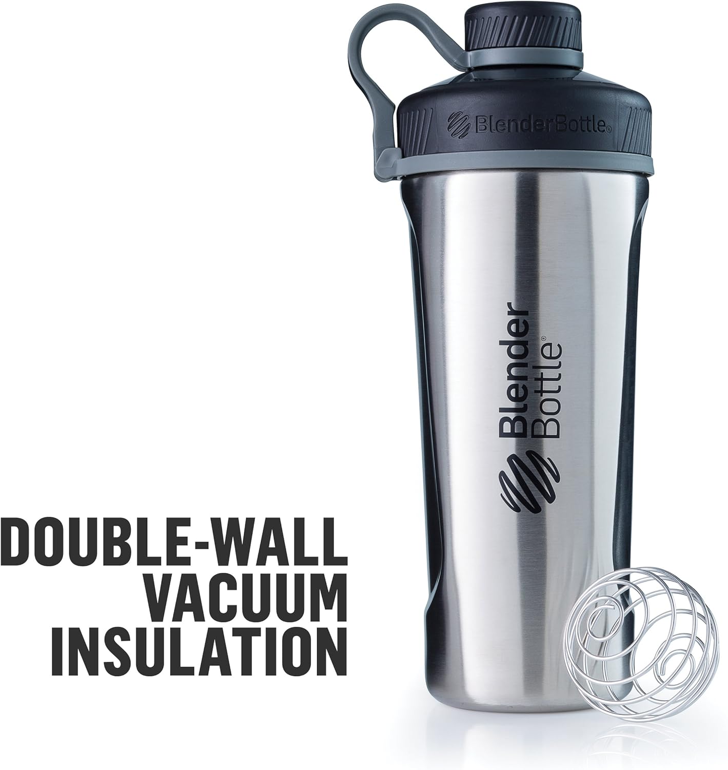 BlenderBottle Radian Shaker Cup Insulated Stainless Steel Water Bottle with Wire Whisk, 26-Ounce, Matte Black