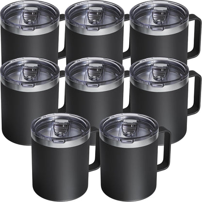 12oz Insulated Coffee Mug with Lid – Includes Two Lids, Stainless Steel Coffee Travel Mug with Handle, Double Wall Vacuum Insulated Camping Mug for Home, Office & Outdoor, Navy Blue