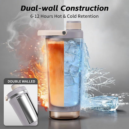 PROCHAIN Insulated Stainless Steel Shaker Bottle, Metal Shaker Cup for Protein Shakes with Storage, Leak-Proof Twist Lock Lid, Perfect for Gym Sports, 20 oz