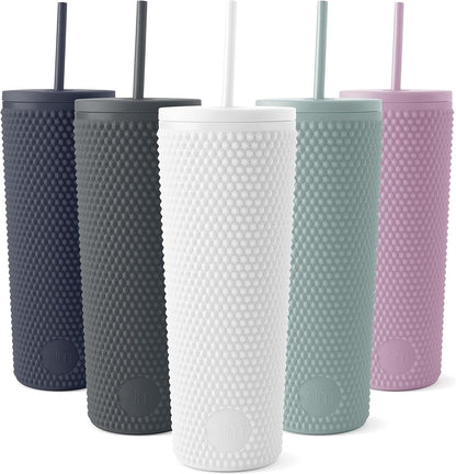 Simple Modern Plastic Matte Studded Tumbler with Lid and Straw | Reusable BPA Free Iced Coffee Cups Double Wall Smoothie Cup | Gifts for Women Men Him Her | Classic Collection | 24oz | Raspberry Vibes