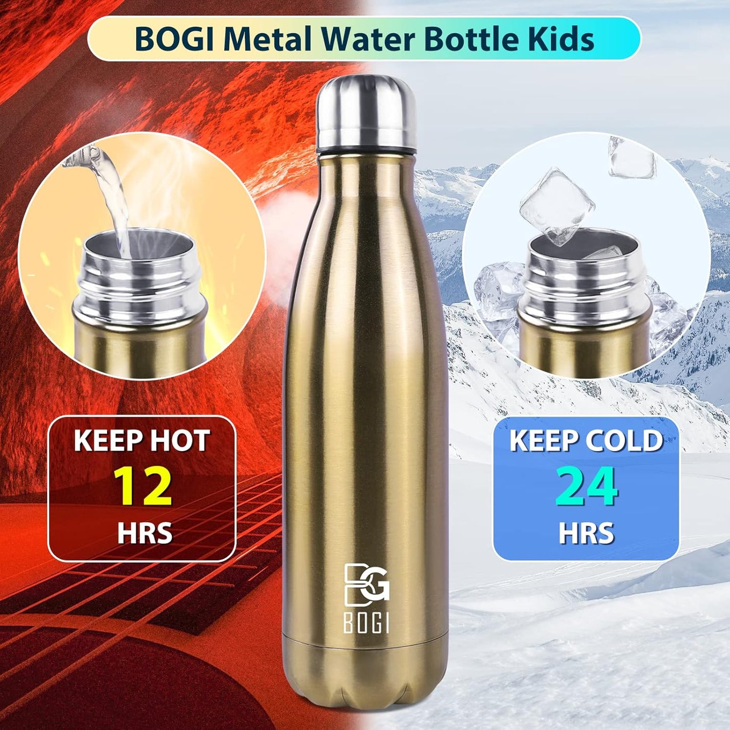 BOGI 17oz Insulated Water Bottle Double Wall Vacuum Stainless Steel Water Bottles, Leak Proof Metal Sports Water Bottle Keeps Drink Hot and Cold - Perfect for Outdoor Sports Camping Biking (Purple)