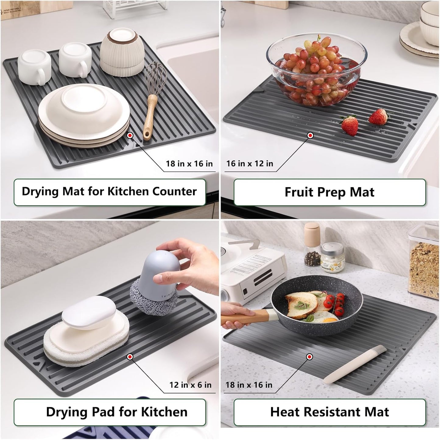 Dish Drying Mat, Mini Silicone Drying Mat for Kitchen Counter, Heat Resistant Silicone Mat for Countertop Protector, Super Thick Non-Slip Dish Drying Pad for Coffee Cup/Bottle/Glassware