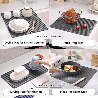 Dish Drying Mat, Mini Silicone Drying Mat for Kitchen Counter, Heat Resistant Silicone Mat for Countertop Protector, Super Thick Non-Slip Dish Drying Pad for Coffee Cup/Bottle/Glassware