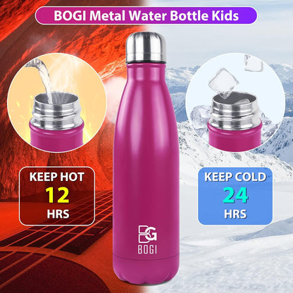 BOGI 17oz Insulated Water Bottle Double Wall Vacuum Stainless Steel Water Bottles, Leak Proof Metal Sports Water Bottle Keeps Drink Hot and Cold - Perfect for Outdoor Sports Camping Biking (Purple)