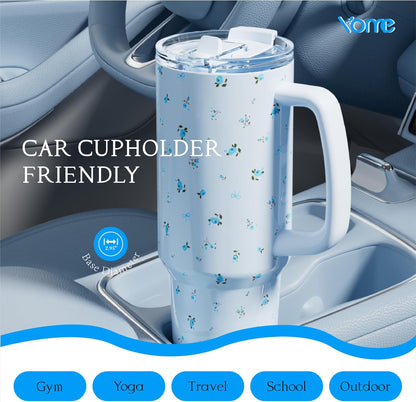 YOME 40oz Nurse Tumbler with Handle and Flip Straw | Stainless Steel Insulated Water Bottle | Keeps Drinks Cold | Dishwasher Safe | Cupholder Friendly | Gift Gym Travel Yoga