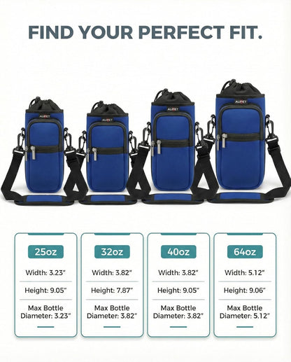 AUPET Water Bottle Sling Bag Sleeve Holder Carrier 25/32/40/64 oz,Insulated Crossbody Water Bottle Case Cover with Strap and Pockets for Men/Women Walking Hiking