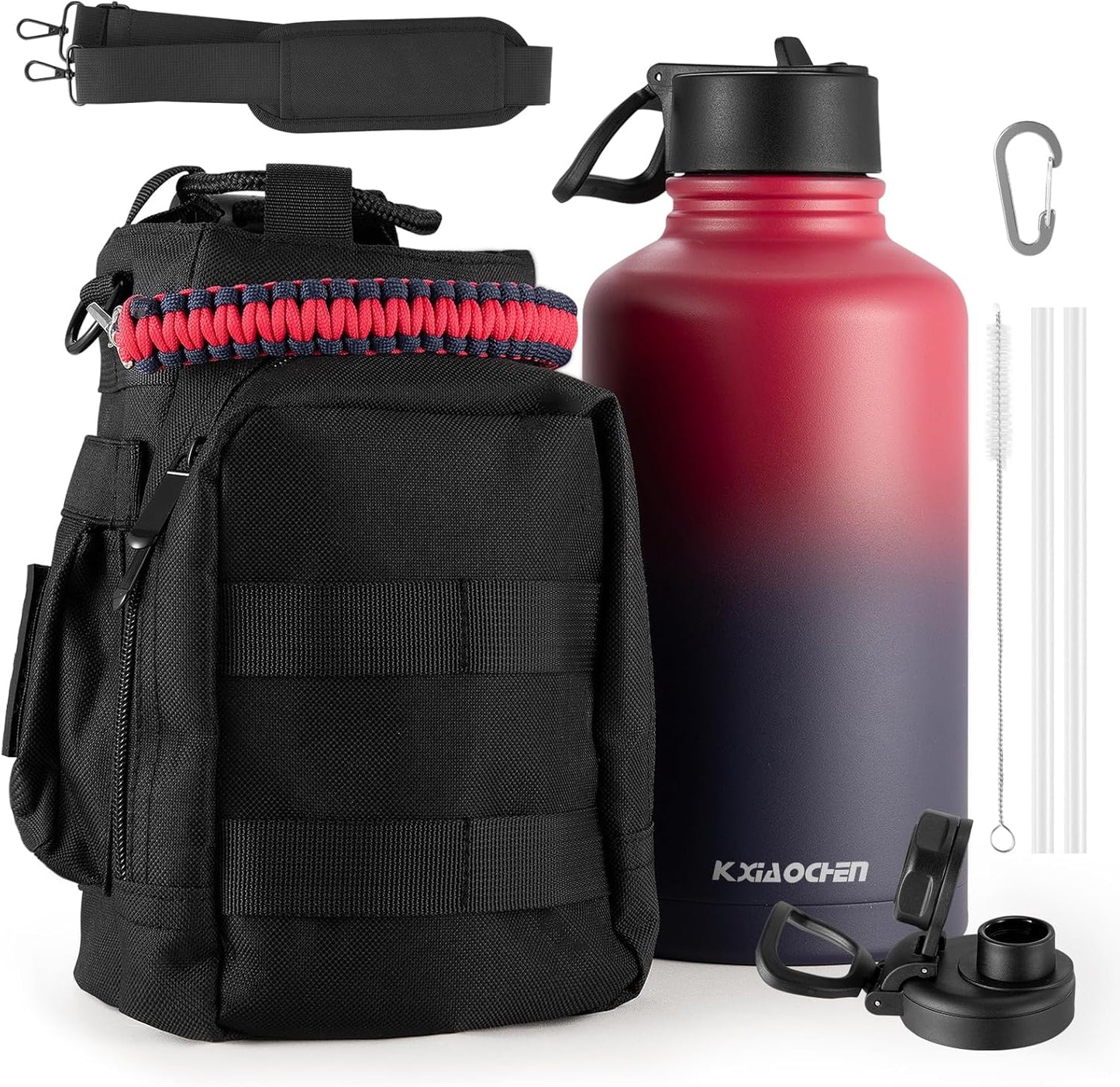 KXIAOCHEN Insulated Water Bottle With Strap, Cold For 48 Hrs Leak Proof, Triple Wall Stainless Steel Sports Water Bottle With Straw And Spout Lid For Gym Hiking Travel