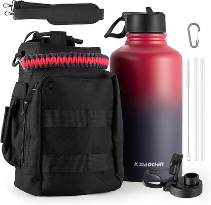 KXIAOCHEN Insulated Water Bottle With Strap, Cold For 48 Hrs Leak Proof, Triple Wall Stainless Steel Sports Water Bottle With Straw And Spout Lid For Gym Hiking Travel