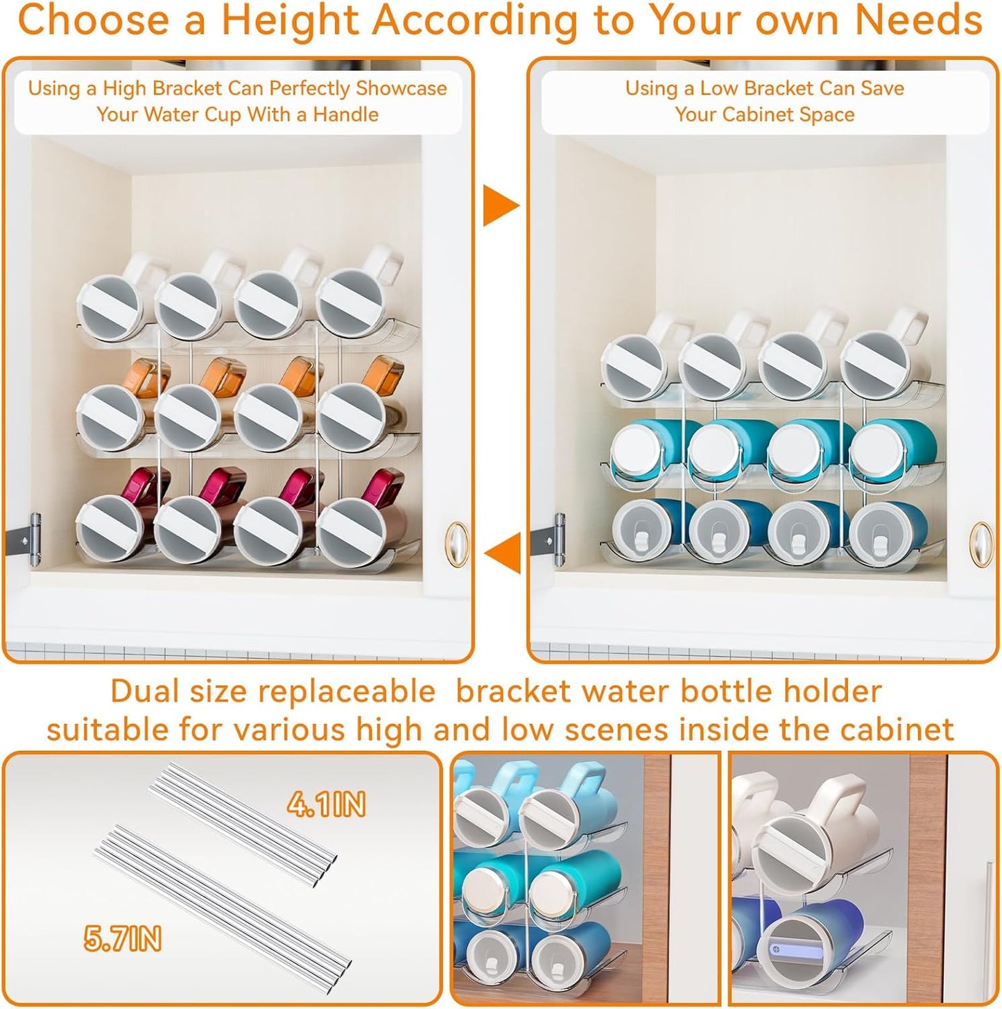 Yieach 2 Tier Water Bottle Holder for Cabinet,Acrylic Wine Rack and Stackable Water Bottle Organizer for Pantry - Waterbottle Organizer for 40 oz Stanley Cup Holder and Other Tumbler Organizers