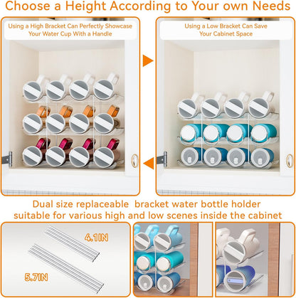 Yieach 2 Tier Water Bottle Holder for Cabinet,Acrylic Wine Rack and Stackable Water Bottle Organizer for Pantry - Waterbottle Organizer for 40 oz Stanley Cup Holder and Other Tumbler Organizers
