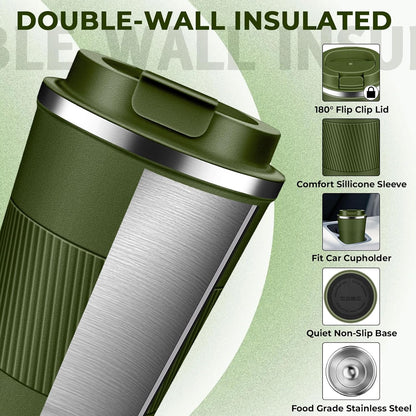Insulated Coffee Tumbler 12 oz, Stainless Steel Coffee Mug with Lids, Travel Coffee Mug Leak Proof, Double Wall Vacuum Insulated Reusable Coffee Cup, Keep Drinks Hot and Cold (Sky Blue, 12 Ounces)