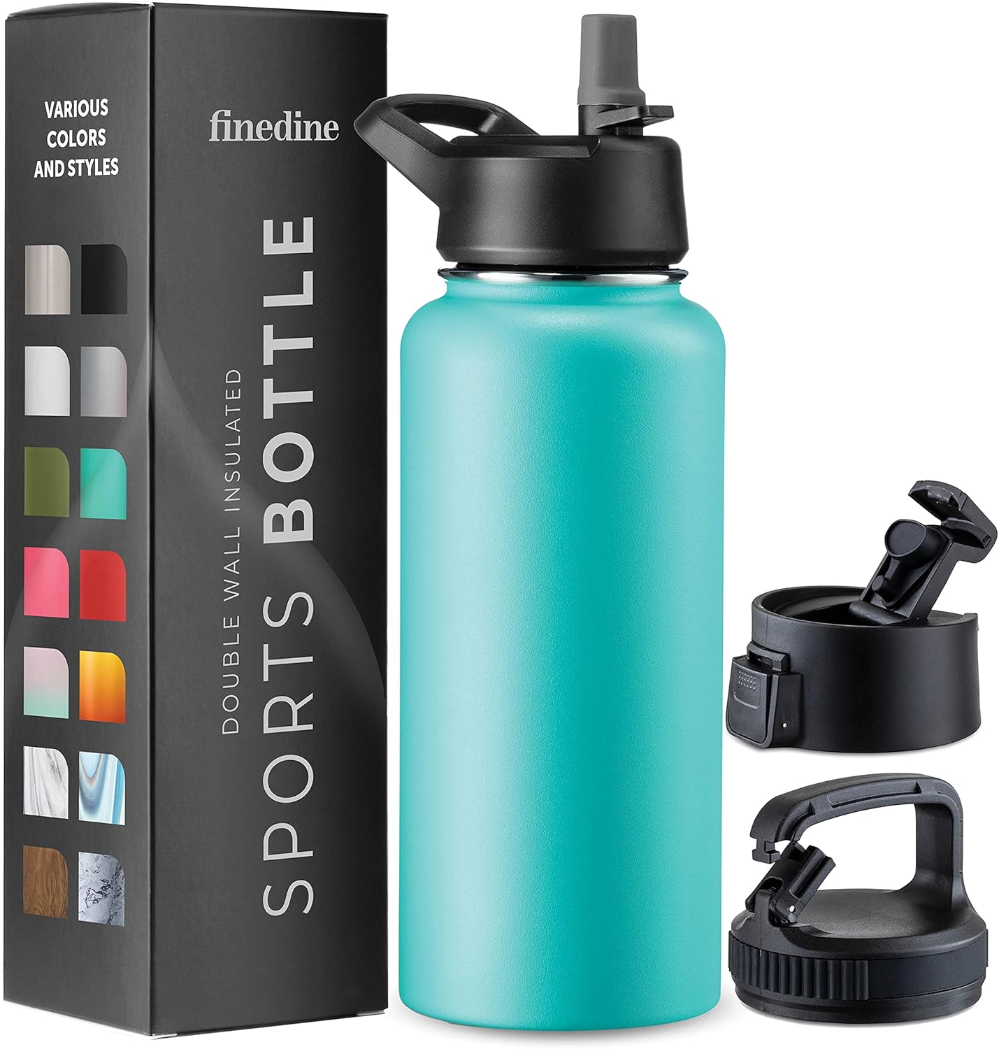 FineDine Water Bottle - Stainless Steel Insulated Water Bottle with Straw Lid, Flip Lid & Wide-Mouth Cap - Keeps Hot and Cold - 25 Oz / 739ml - Dreamy Purple