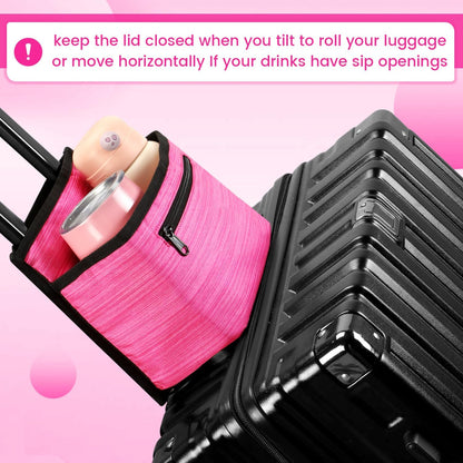 ZHCHG Luggage Travel Cup Holder Attachment for Suitcase Drink Carrier Caddy, Coffee Mug and Tumblers, Traveler Carry on Hands Free Accessory- Gifts for Flight Attendants Travelers Accessories- Black