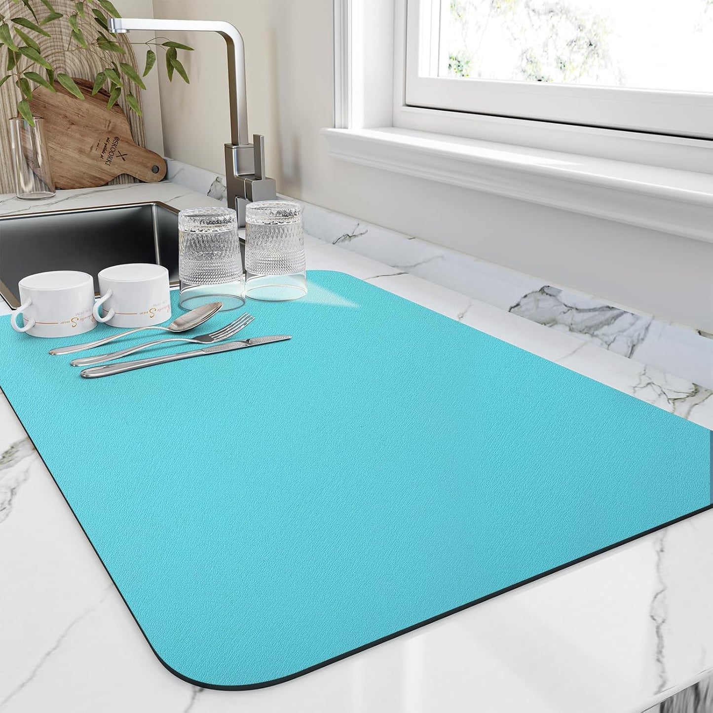 HotLive Dish Drying Mat for Kitchen Counter, Heat Resistant Drainer Mats with Non-slip Rubber Backed, Hide Stain Kitchen Super Absorbent Draining Mat, Easy to Clean Dish Rack Pad, Dark Grey 16"x18"