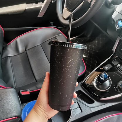 Suertestarry Tumbler with Straw and Lid,Water Bottle Iced Coffee Travel Mug Cup,Reusable Plastic Cups,Perfect for Parties,Birthdays,24oz-5 Pack (Rainbow, 5pack)