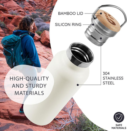 Bambaw 24 oz Stainless Steel Water Bottle, Insulated Metal Water Bottle Wide Mouth, Great for Hiking & Travel, With Handle Easy to Carry, Rust-Resistant & Durable (Aegean Blue)