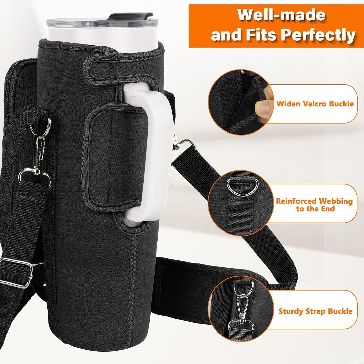 LEFOR·Z Water Bottle Carrier Bag with Phone Pocket Compatible with Stanley/Meoky 40 oz Tumbler with Handle,Water Bottle Holder Pouch with Adjustable Strap Compatible with Stanley Cup Accessories