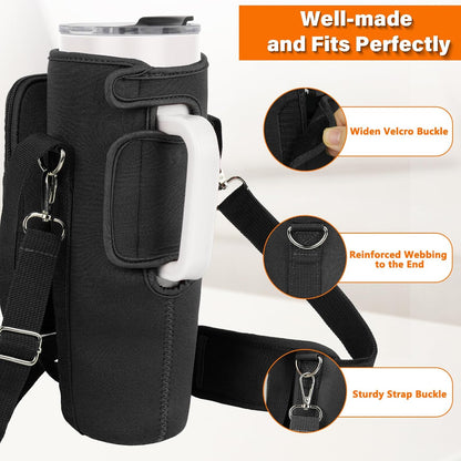 LEFOR·Z Water Bottle Carrier Bag with Phone Pocket Compatible with Stanley/Meoky 40 oz Tumbler with Handle,Water Bottle Holder Pouch with Adjustable Strap Compatible with Stanley Cup Accessories