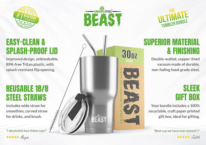 Beast 10 oz Tumbler Stainless Steel Vacuum Insulated Coffee Ice Cup Double Wall Travel Flask (Arctic White)