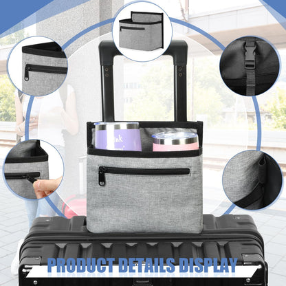 ZHCHG Luggage Travel Cup Holder Attachment for Suitcase Drink Carrier Caddy, Coffee Mug and Tumblers, Traveler Carry on Hands Free Accessory- Gifts for Flight Attendants Travelers Accessories- Black