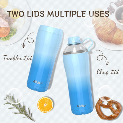 Allcho Insulated Water Bottle for Women, 18oz Stainless Steel Leak Proof Tumbler with 2 Lids, BPA-Free Tritan Chug & Straw Lid, Double Wall Vacuum Flask