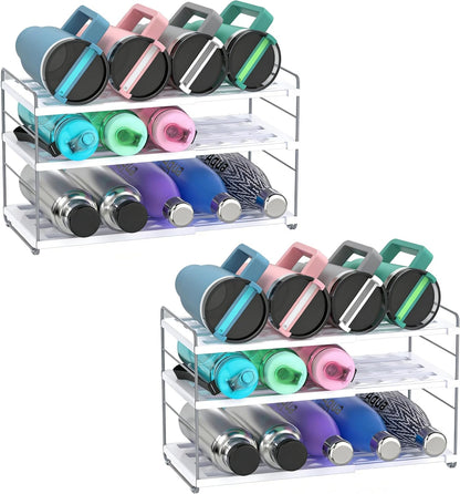 YAN & HIN Expandable Water Bottle Organizer for Cabinet, 3 Tier Tumbler Organizer, Adjustable Bottle Holder, Kitchen Pantry Storage Rack
