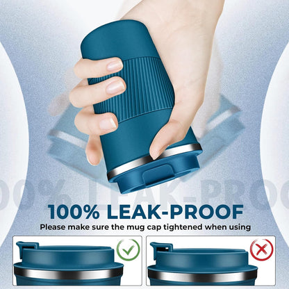 Insulated Coffee Tumbler 12 oz, Stainless Steel Coffee Mug with Lids, Travel Coffee Mug Leak Proof, Double Wall Vacuum Insulated Reusable Coffee Cup, Keep Drinks Hot and Cold (Sky Blue, 12 Ounces)
