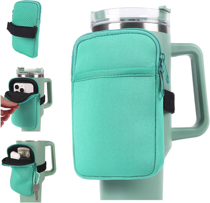 LMYUHONG Water Bottle Pouch For Stanley cup accessories 40oz 20oz 30oz,tumbler pouch with Versatile Pocket, for Cards, Keys,Earphone. Fits for Phones, Use for Running, Walking, Hiking,Biking,DeepPink