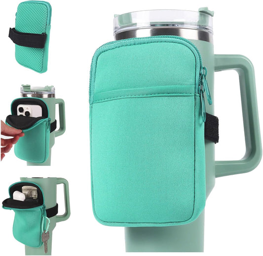 LMYUHONG Water Bottle Pouch For Stanley cup accessories 40oz 20oz 30oz,tumbler pouch with Versatile Pocket, for Cards, Keys,Earphone. Fits for Phones, Use for Running, Walking, Hiking,Biking,DeepPink