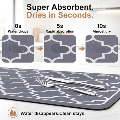 WISELIFE Dish Drying Mat Super Absorbent Drying Mat Large Dish Drying Mats for Kitchen Counter Easy Clean Dish Mat Kitchen Drying Mat15"x 18" Stylish Grey
