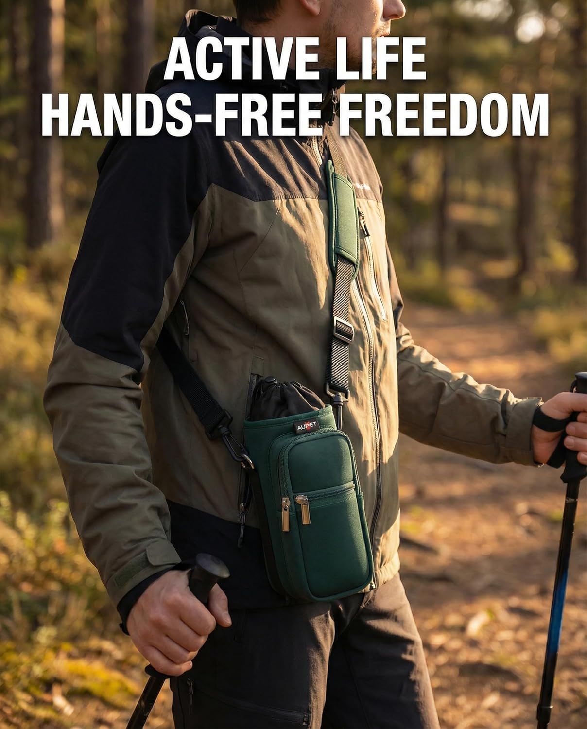 AUPET Water Bottle Sling Bag Sleeve Holder Carrier 25/32/40/64 oz,Insulated Crossbody Water Bottle Case Cover with Strap and Pockets for Men/Women Walking Hiking