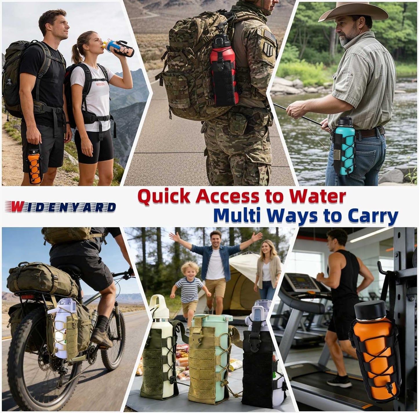 Molle Water Bottle Holder Pouch, 16-77 oz Adjustable Capacity Tactical Bottle Bag, Compatible with Backpack, Vest, Belt for Outdoor Activities